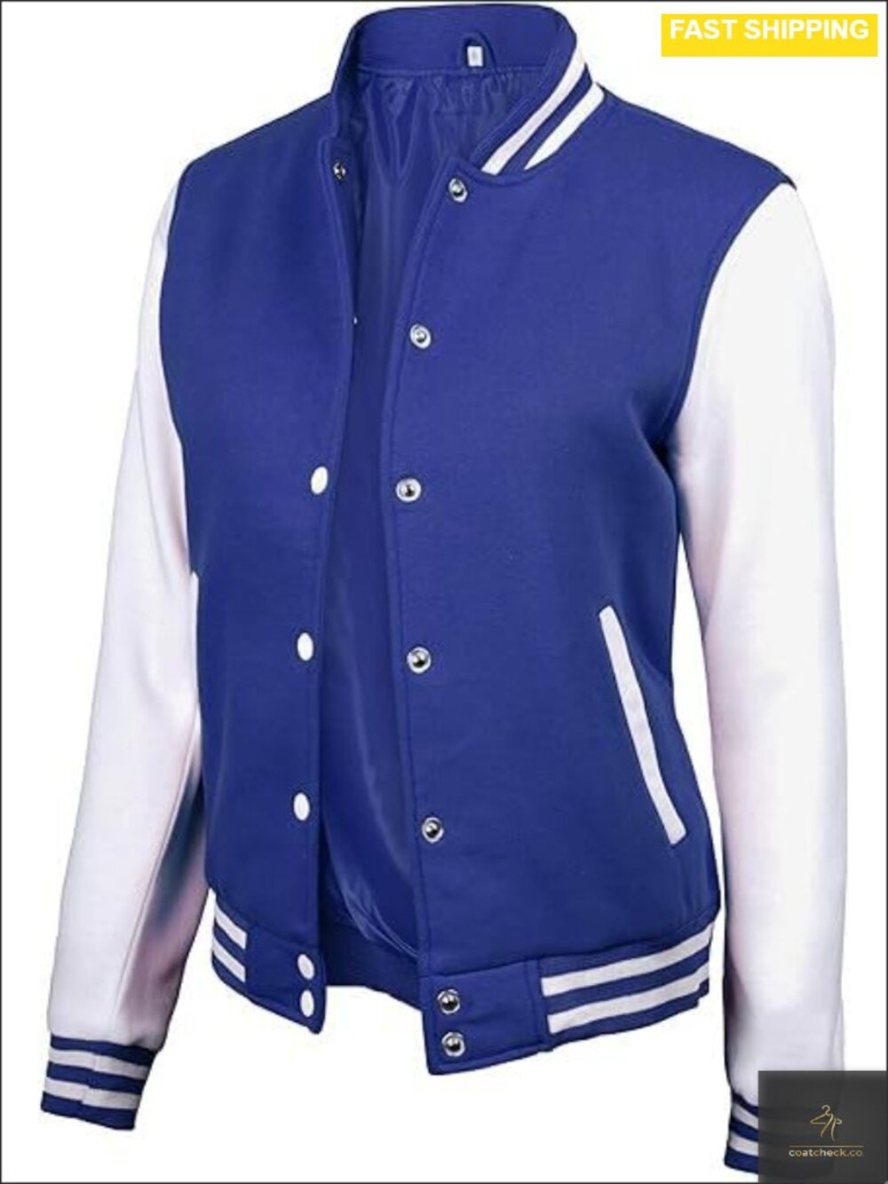 Fleece Letterman Bomber Jacket Snap-Button Varsity Style Women's